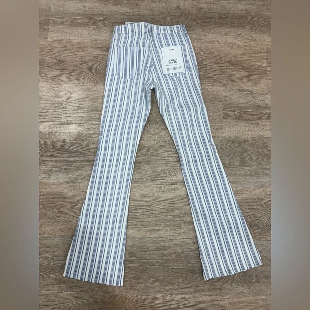 FRAME Le High Flare Jeans 27‎ NWT White Blue Stripe High Rise